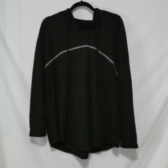 Unbranded | P2P 23 inches measured | Ribbed Black Hooded Pullover | White Stripe - Picture 1 of 15